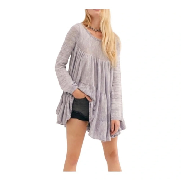 Free People Midnight Ruffles Tunic Sweater Dress Greyish Blue Size XS - Picture 1 of 12